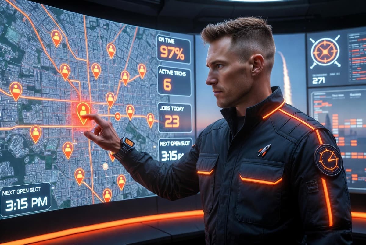 Redstone AI Dispatcher optimizing technician routes and managing real-time dispatch